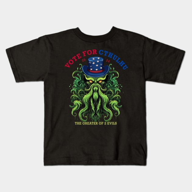 Vote for Cthulhu President 2024 Election Kids T-Shirt by MetaBrush